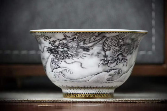 Ink Dragon tea cup close-up