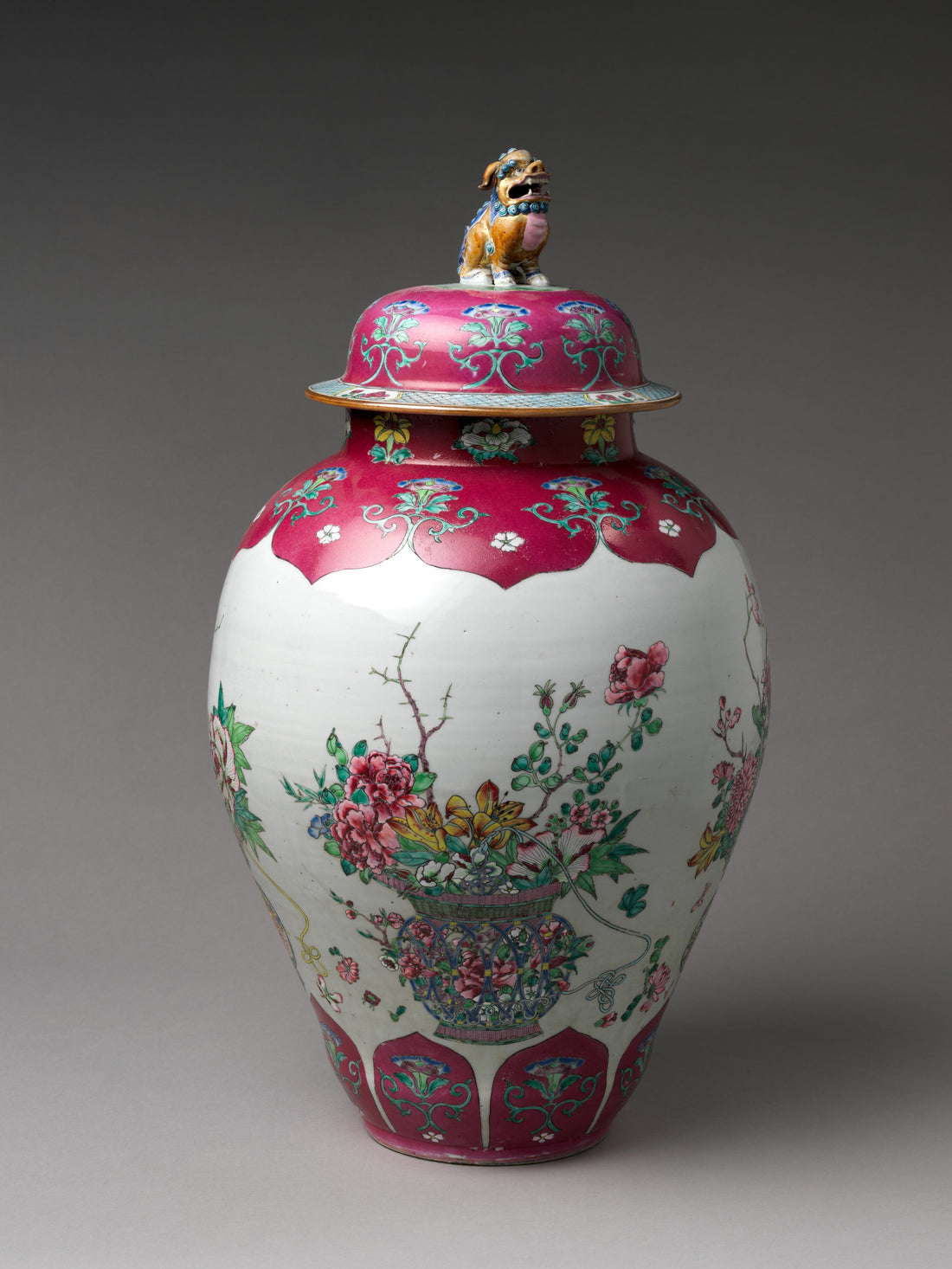 Eighteenth-century Jingdezhen porcelain jar painted with coloured enamels over glaze