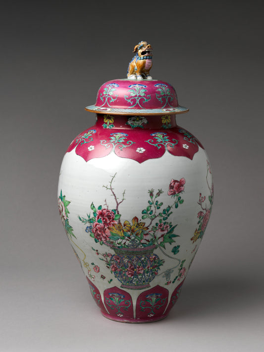 Eighteenth-century Jingdezhen porcelain jar painted with coloured enamels over glaze