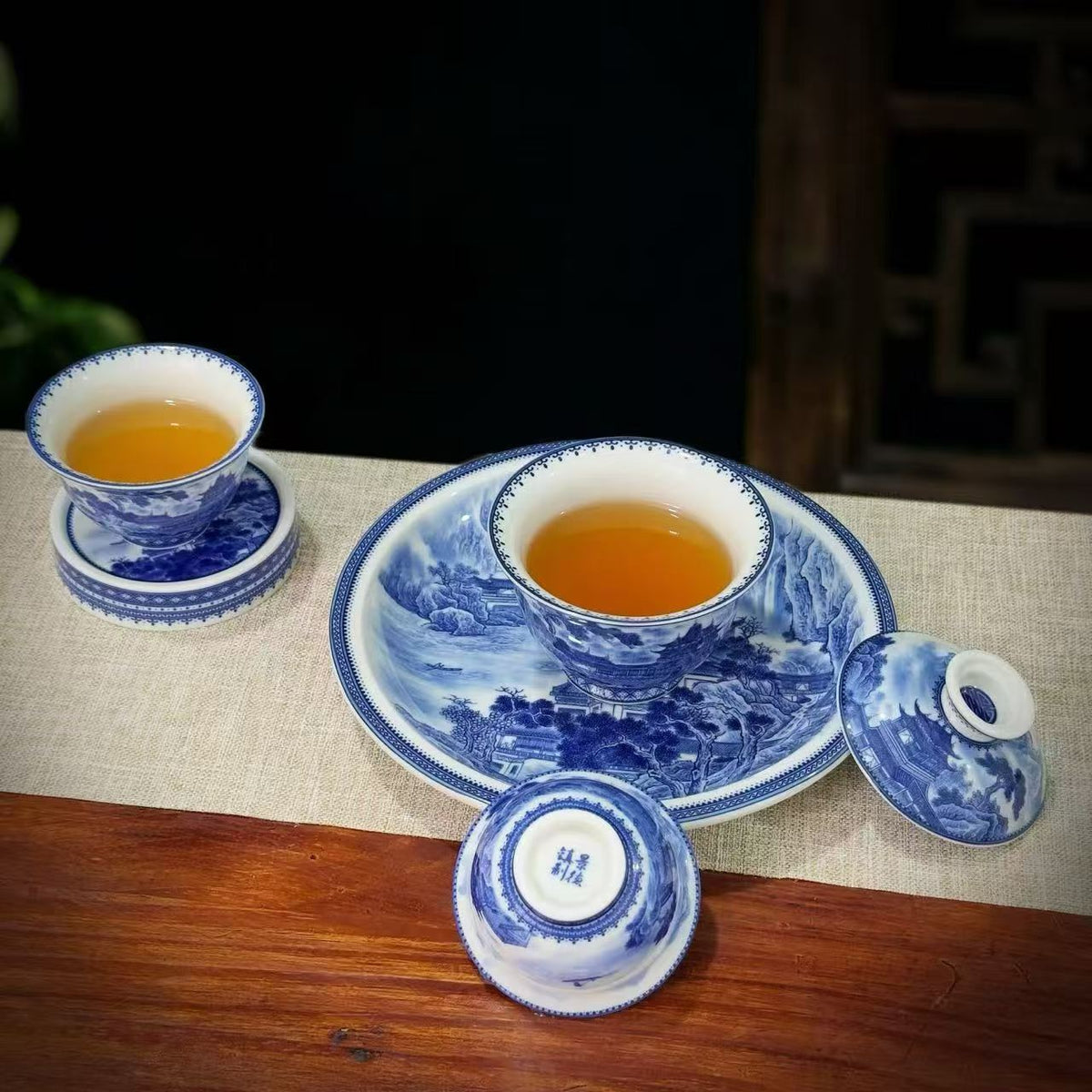 Blue-and-White Landscape Tea Set