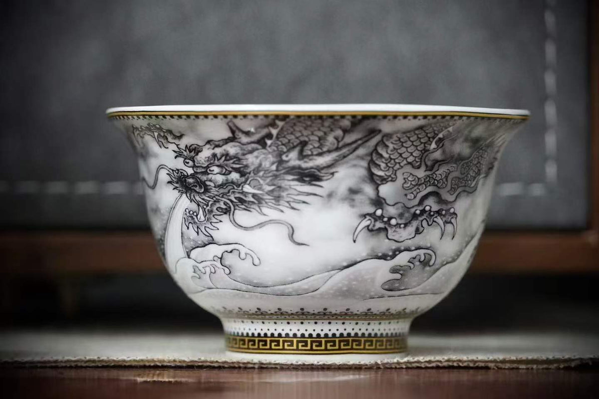 Ink Dragon tea cup close-up