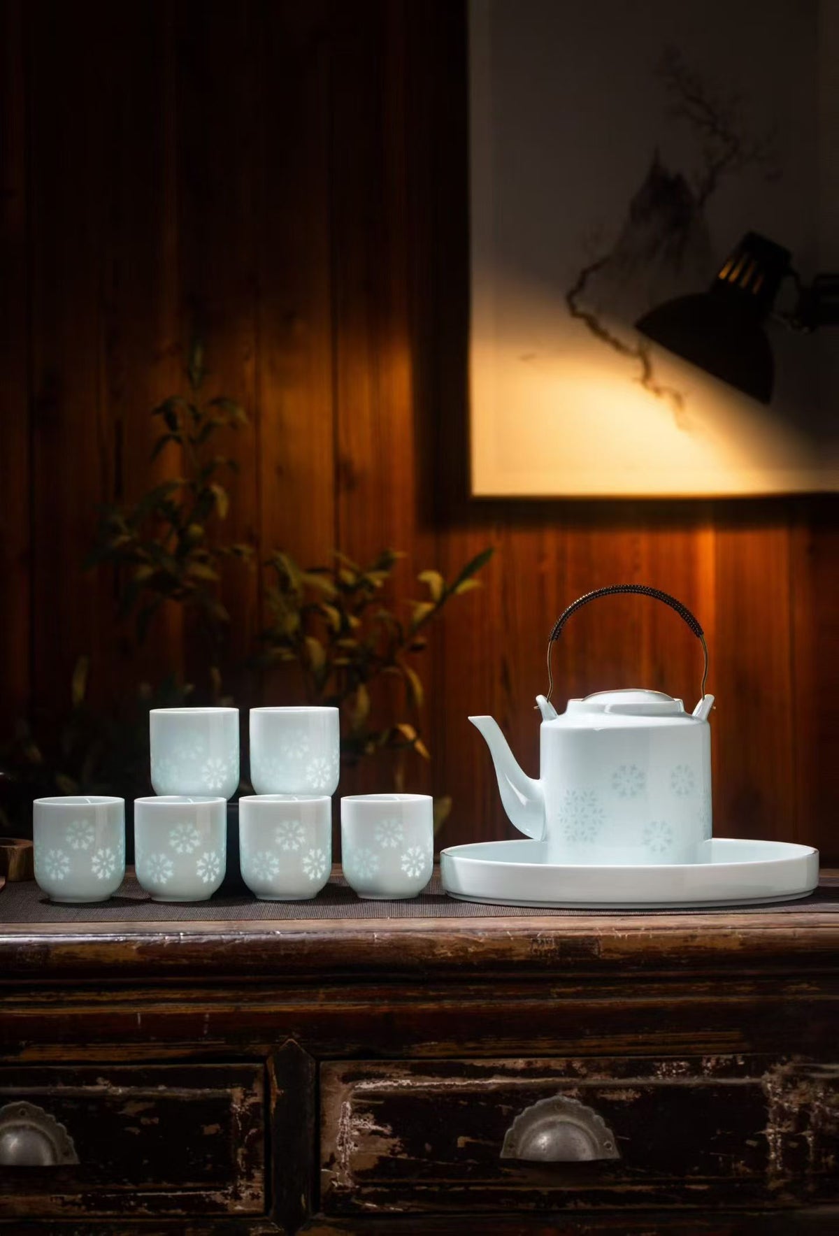 Linglong White Porcelain Tea Set